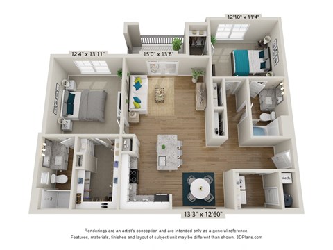 a stylized floor plan of a 1 bedroom192 sq ft house
